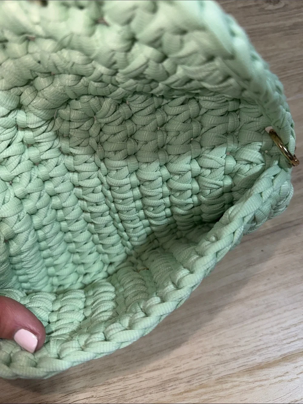 Handmade Mint Green Crochet Chain Shoulder Bag with gold chain NWT